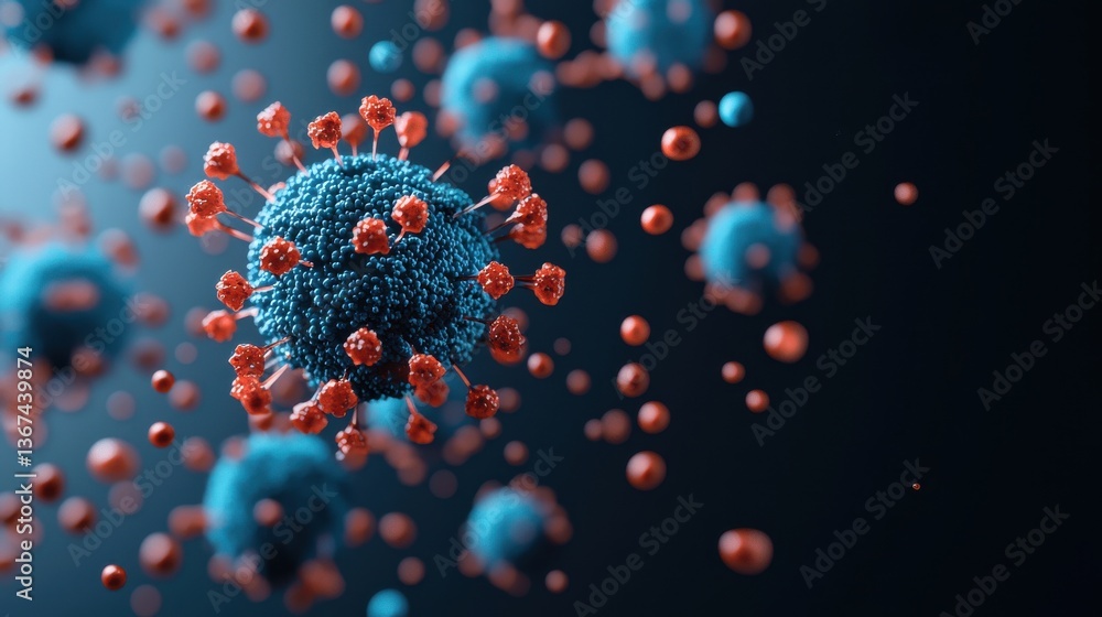 Poster microscopic close up view of the detailed molecular structure and particles of a dangerous viral pat