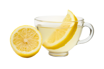 Refreshing lemon slices in hot beverage cup on a bright, clean background at midday isolated on transparent background