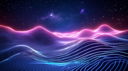 Digital landscape glows beneath a starry night sky aesthetic