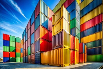 Fototapeta premium Colorful Stacked Shipping Containers - Modern Architectural Photography