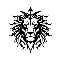 Obraz premium Majestic Lion Portrait: A bold and stylized black and white illustration of a lion's head, showcasing its fierce gaze and intricate mane.