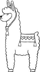 Cute Alpaca Llama Character Cartoon Valentine Element Outline