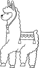 Cute Alpaca Llama Character Cartoon Valentine Element Outline