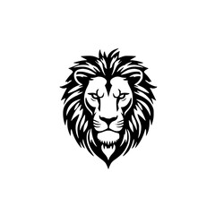 Majestic Lion Emblem: A striking, symmetrical black and white emblem of a lion's head, embodying strength and regal authority, stares directly with powerful intensity.