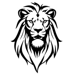 Obraz premium Majestic Lion: An expressive close-up of a lion's head, its mane framing a strong and confident face, is presented in striking black and white