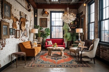 Stylish Loft Space with Vintage Wall Decor and Unique Furniture for Events