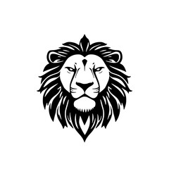 Obraz premium Majestic Lion Head: A bold, simplified representation of a lion's head, rendered in a striking black and white graphic, exuding strength and royalty.