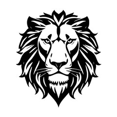 Fototapeta premium Majestic Lion Head: A powerful black and white illustration of a lion's head, embodying strength, courage, and royalty, perfect for designs.