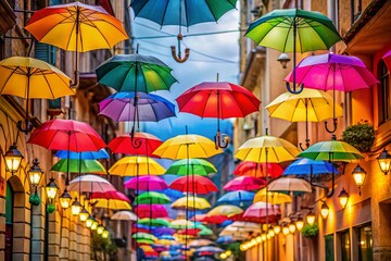 Colorful Umbrellas Street Decor Bokeh Effect - Vibrant Cityscape
