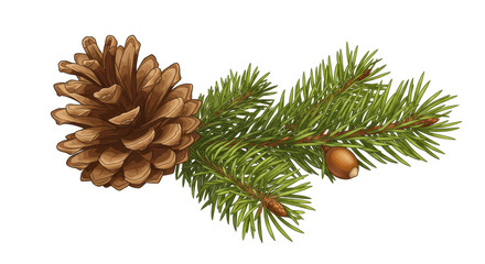 Isolated Pinecone on Branch