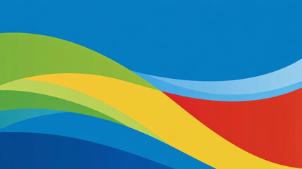 Vibrant abstract waves in blue, green, yellow, and red create dynamic background