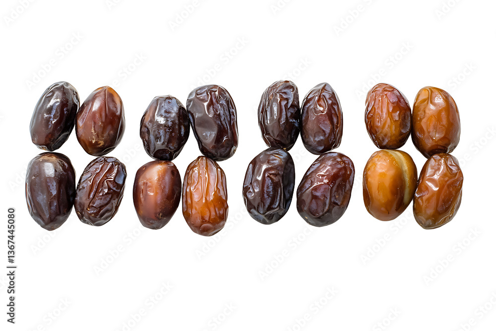 Poster a close up shot showing two rows of dates aligned on a black background with a studio lighting setup