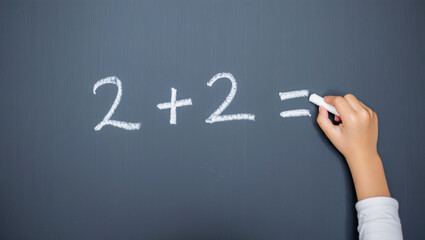 Hand writing math equation on blackboard