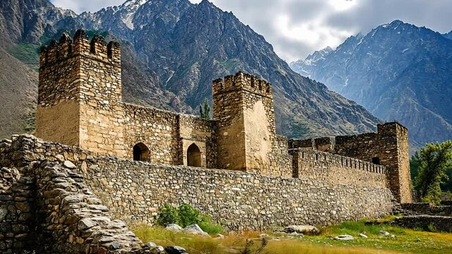 Ancient Altit Fort in Hunza Valley, Majestic Mountain Backdrop, Cultural Heritage
