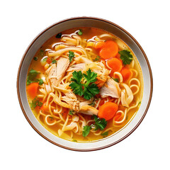 Bowl of Chicken Noodle Soup Isolated on a Transparent Background 