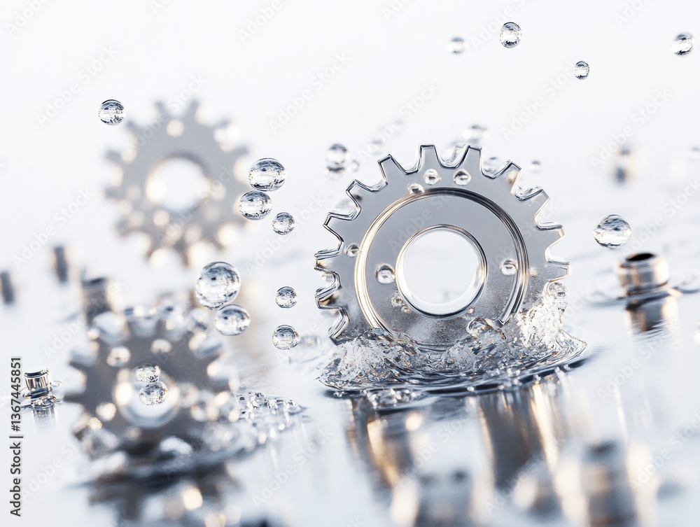 Poster gears splashing in water create stunning visual effect