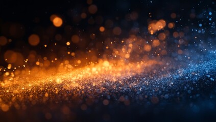 Naklejka premium Abstract glowing particles, dark background, orange and blue light. Use backdrop, website, presentation
