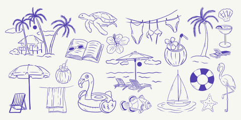Hand drawn sketch style summer vacation collection. 