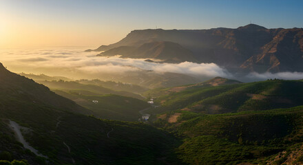 Misty Mountain Valley Sunrise Panorama