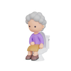 3DCG｜便器に座るシニア女性