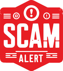 Scam Alert Red Color Rubber Stamp Icon Template On Isolated White Background