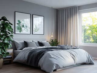 Modern Minimalist Gray and White Bedroom Interior Design