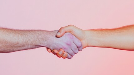 Fototapeta premium Hands Shaking in Unity Against a Soft Color Background