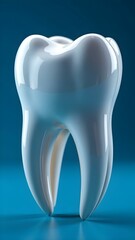 White tooth on a blue background, symbol of dental health