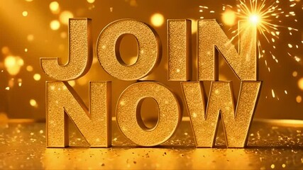 Golden Join Now Glittering Invitation with Sparkle Light - Powered by Adobe