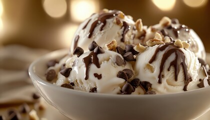 Vanilla Ice Cream Sundae with Chocolate Sauce and Nuts