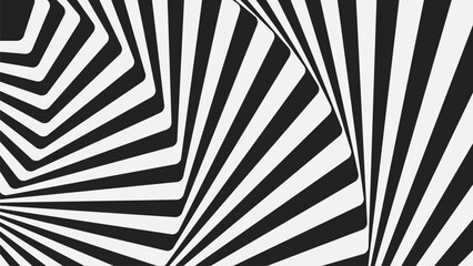 Abstract Op art illusion background featuring a mesmerizing black and white geometric pattern, creating a captivating optical illusion effect.