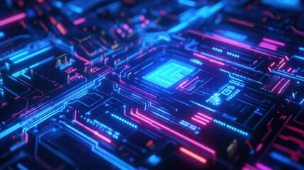 Fototapeta premium Neon AI Interface Controlling Futuristic Machine Interaction