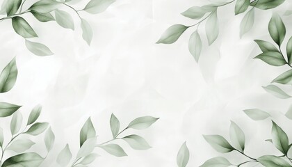 Watercolor Green Leaves Frame on White Background