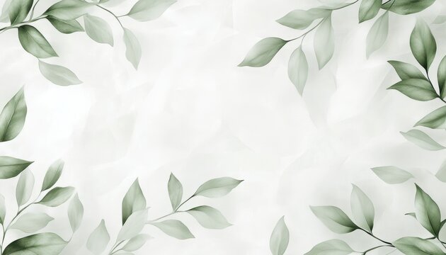 Watercolor Green Leaves Frame on White Background