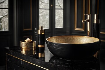  Luxurious, gold-accented product placement on a dark velvet surface, exuding opulence and sophistication