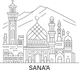 Fototapeta premium Sana’a City Line Draw Simple Minimalist