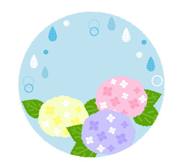 紫陽花と雨の丸フレーム