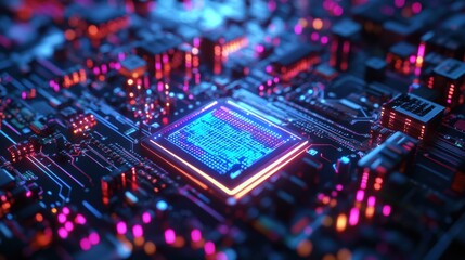 Fototapeta premium AI-powered Quantum Chip with Holographic Data Projection