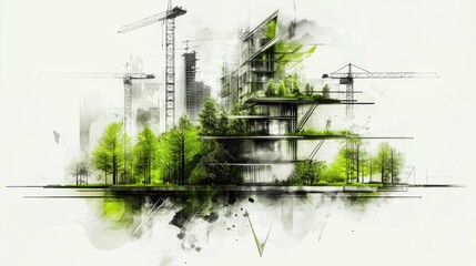 Futuristic ecological urban landscape showcasing innovative and sustainable architectural designs with green elements technology and a minimalist contemporary style