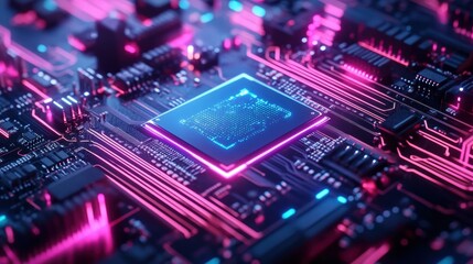 Obraz premium Futuristic AI Chip with Quantum-Enhanced Processing