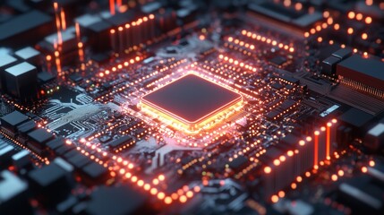 Obraz premium Quantum AI Circuits Glowing with Futuristic Intelligence