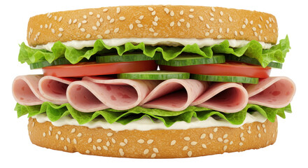 Isolated Ham Sandwich with Lettuce and Vegetables