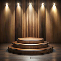 Spotlight shining on an empty podium on a dimly lit stage