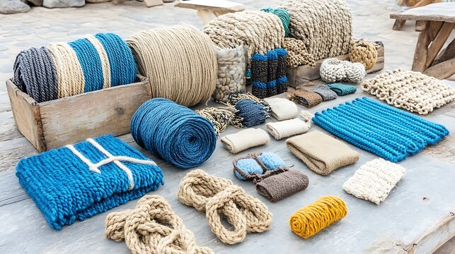 Close-up Display of Sustainable Fashion Products Featuring Natural Fibers and Texture Variations