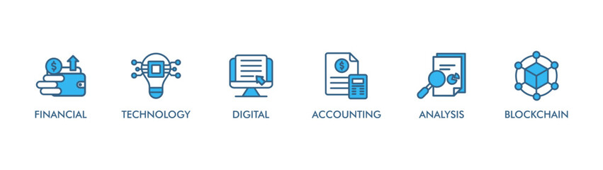 FINTECH banner web icon vector illustration concept with icon of financial, technology, digital, accounting, analysis and blockchain