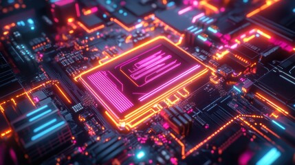 Fototapeta premium Quantum AI Chip Transmitting Pulsating Intelligence JPEG