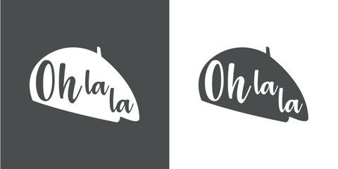 Logo fashion. Silueta de boina francesa negra	con mensaje Oh la la
