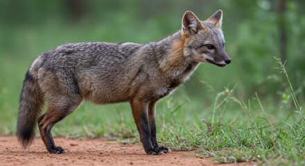 Fototapeta premium Gray Fox Standing in Grassland Wildlife Photography