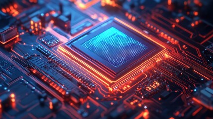 Quantum AI Chip Embedded in Futuristic Motherboard Illustration