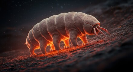 Microscopic Water Bear Tardigrade Crawling on Surface
